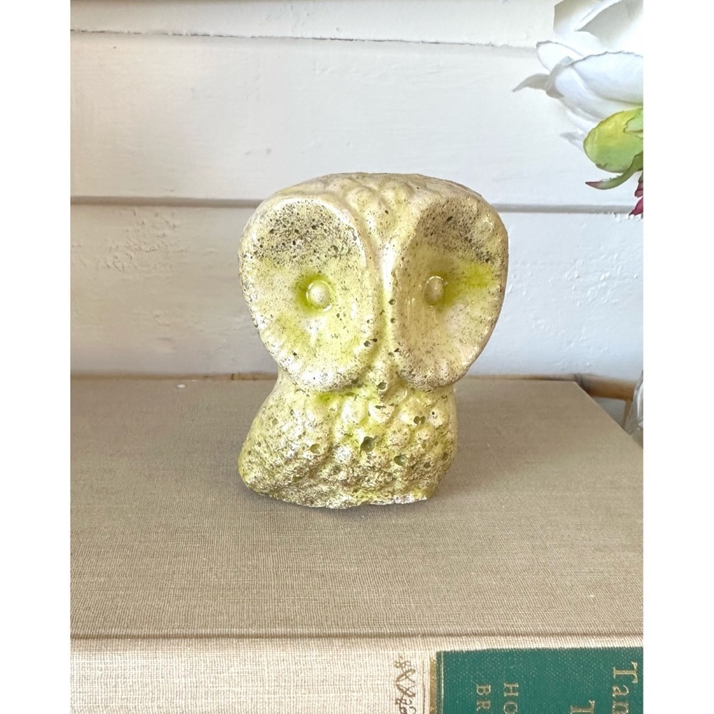 Vintage Hand Carve Light Green Stone Owl Figurine